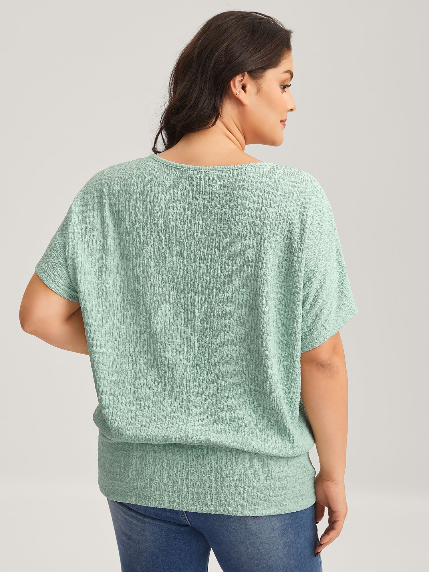 Textured Relaxed Fit Dolman Sleeve T-Shirt-Sweetccc