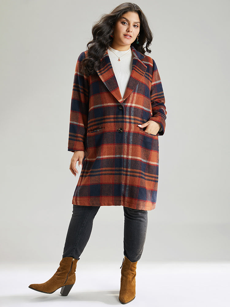 Lapel Collar Plaid Pocket Button Up Coat-Sweetccc