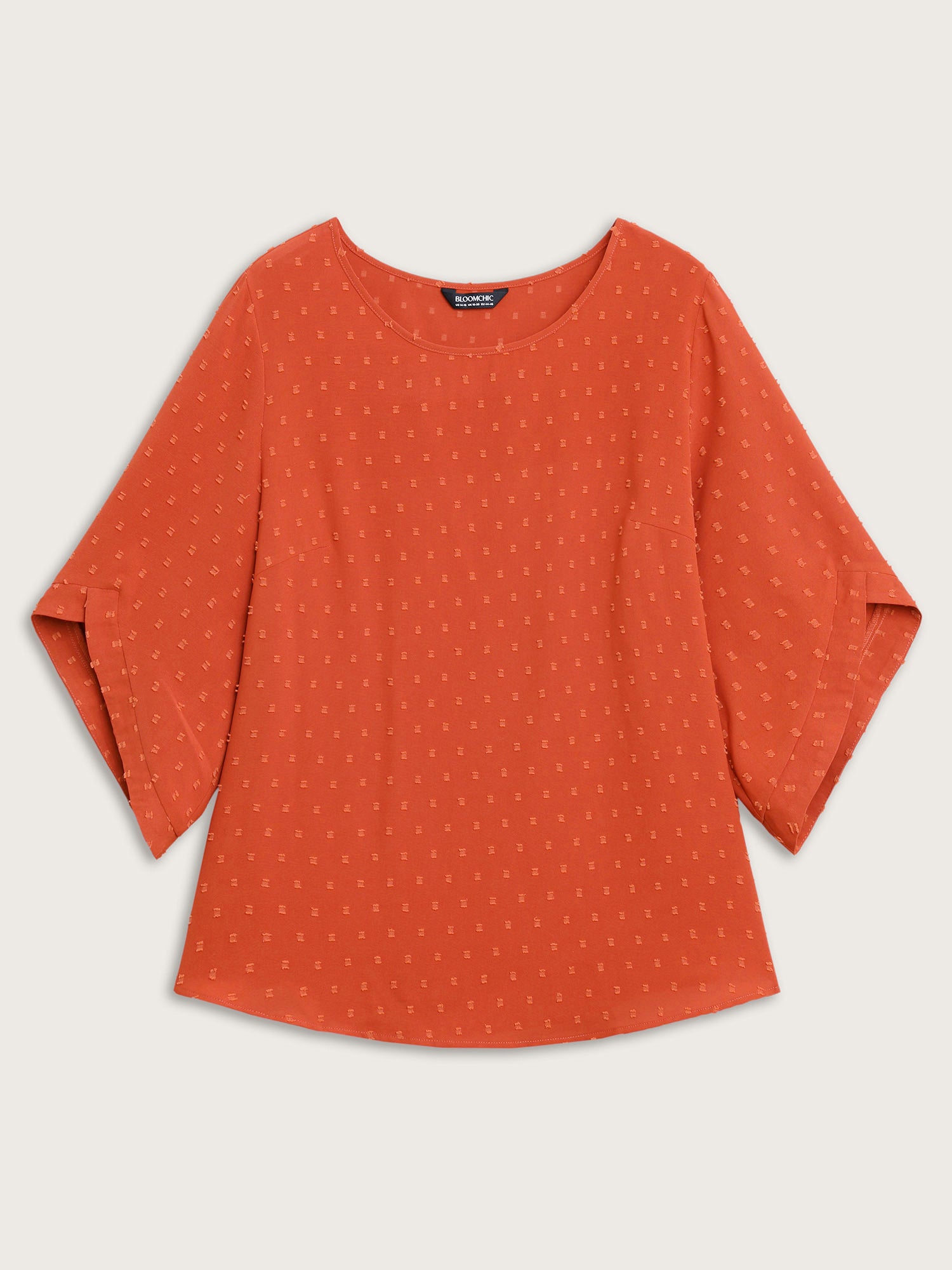 Textured Round Neck Bell Sleeve Blouse-Sweetccc