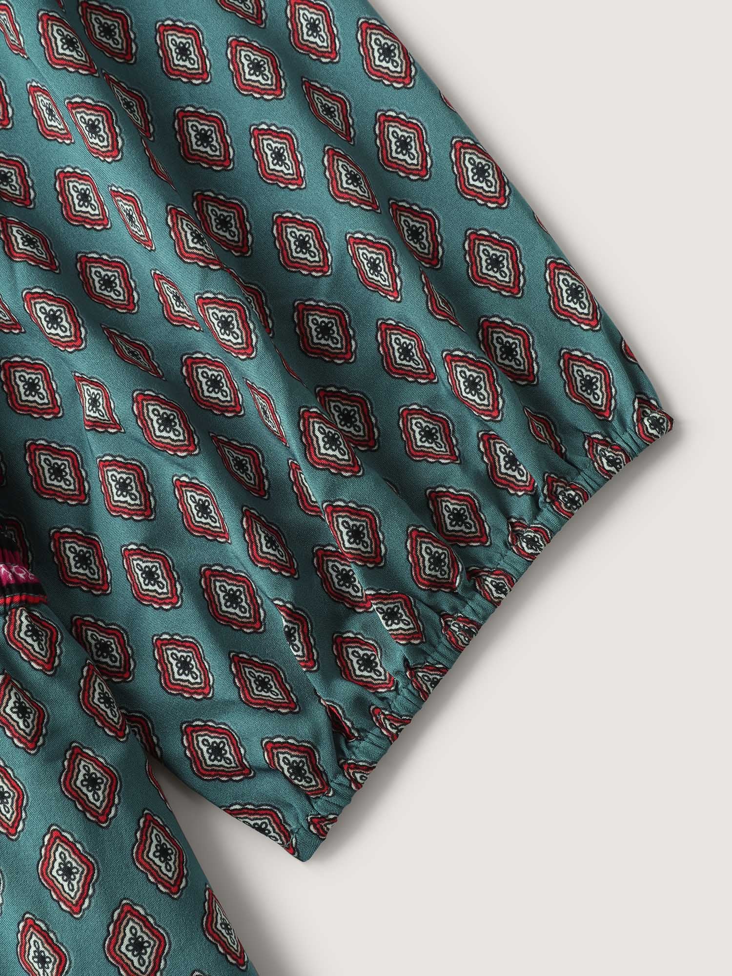 Paisley Print Shirred Bodice Midi Dress-Sweetccc