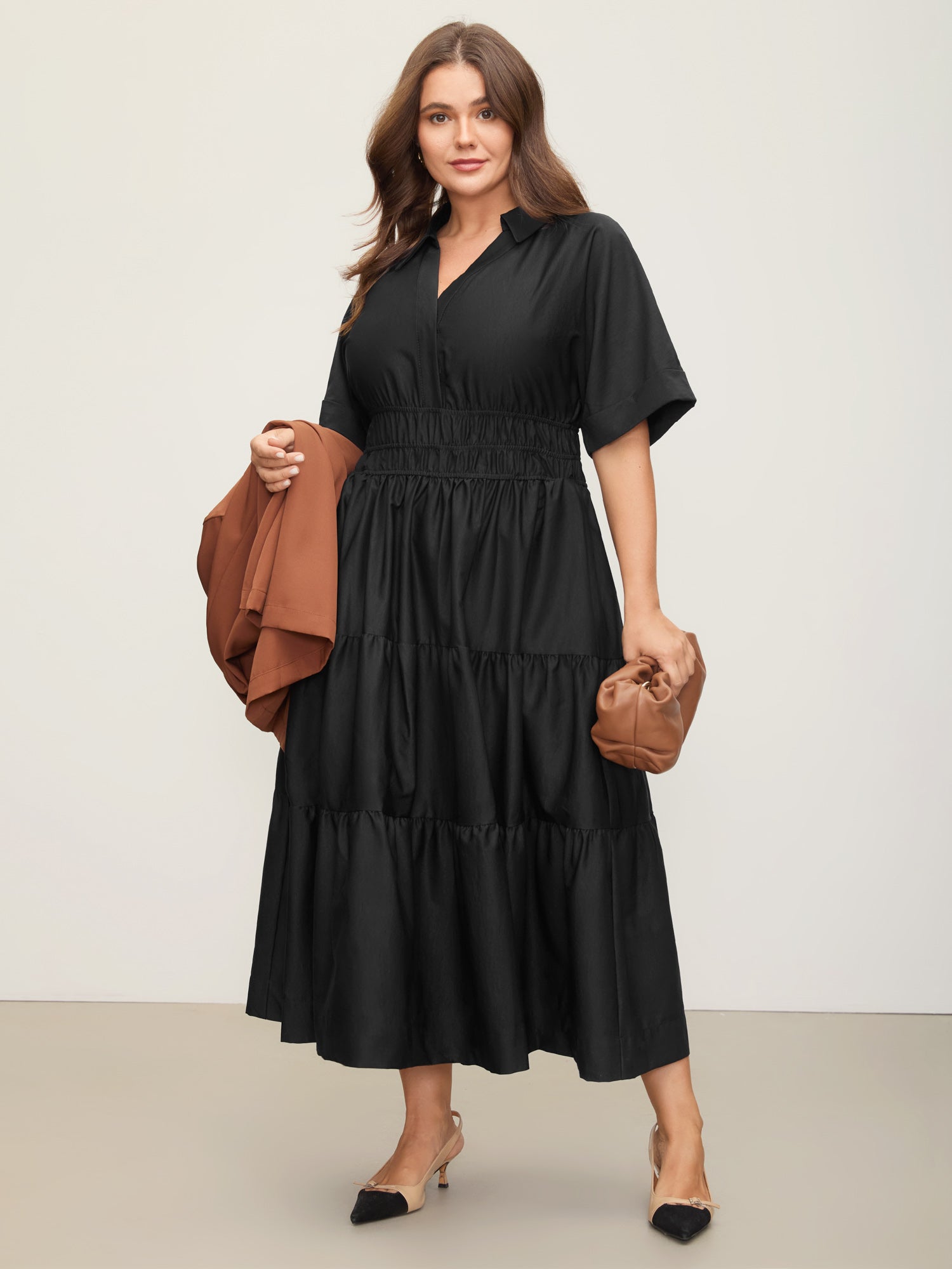 Midfield Tiered Midi Shirt Dress-Sweetccc