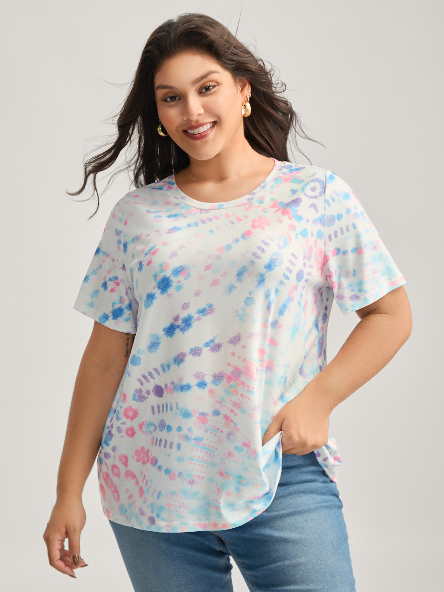 Tie-Dye Ombre Round Neck T-Shirt-Sweetccc