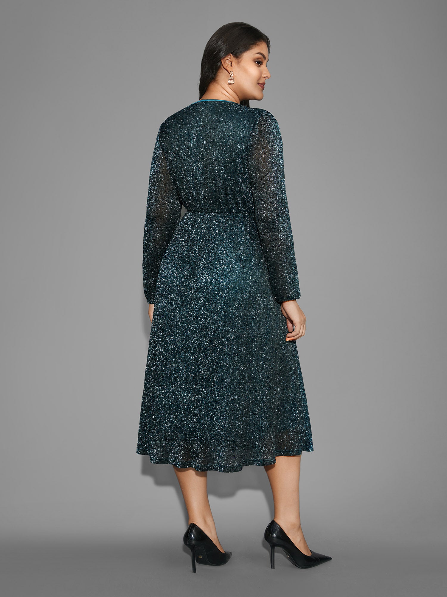 Luxe V Neck Ruched Mesh Dress-Sweetccc