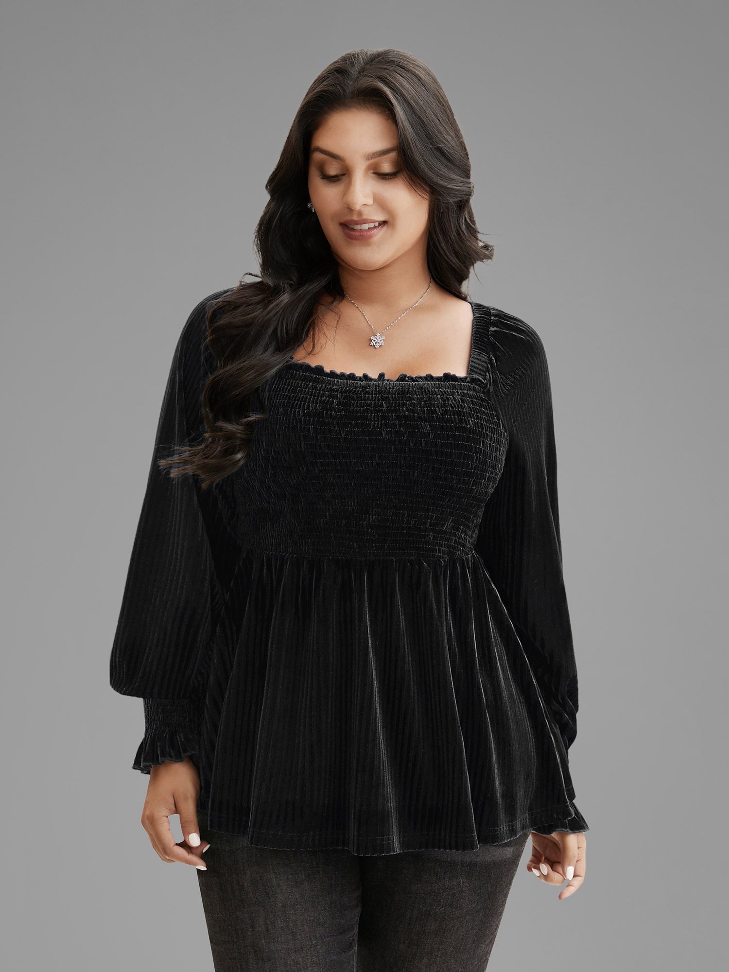 Velvet Smocked Bodice Jersey Top-Sweetccc