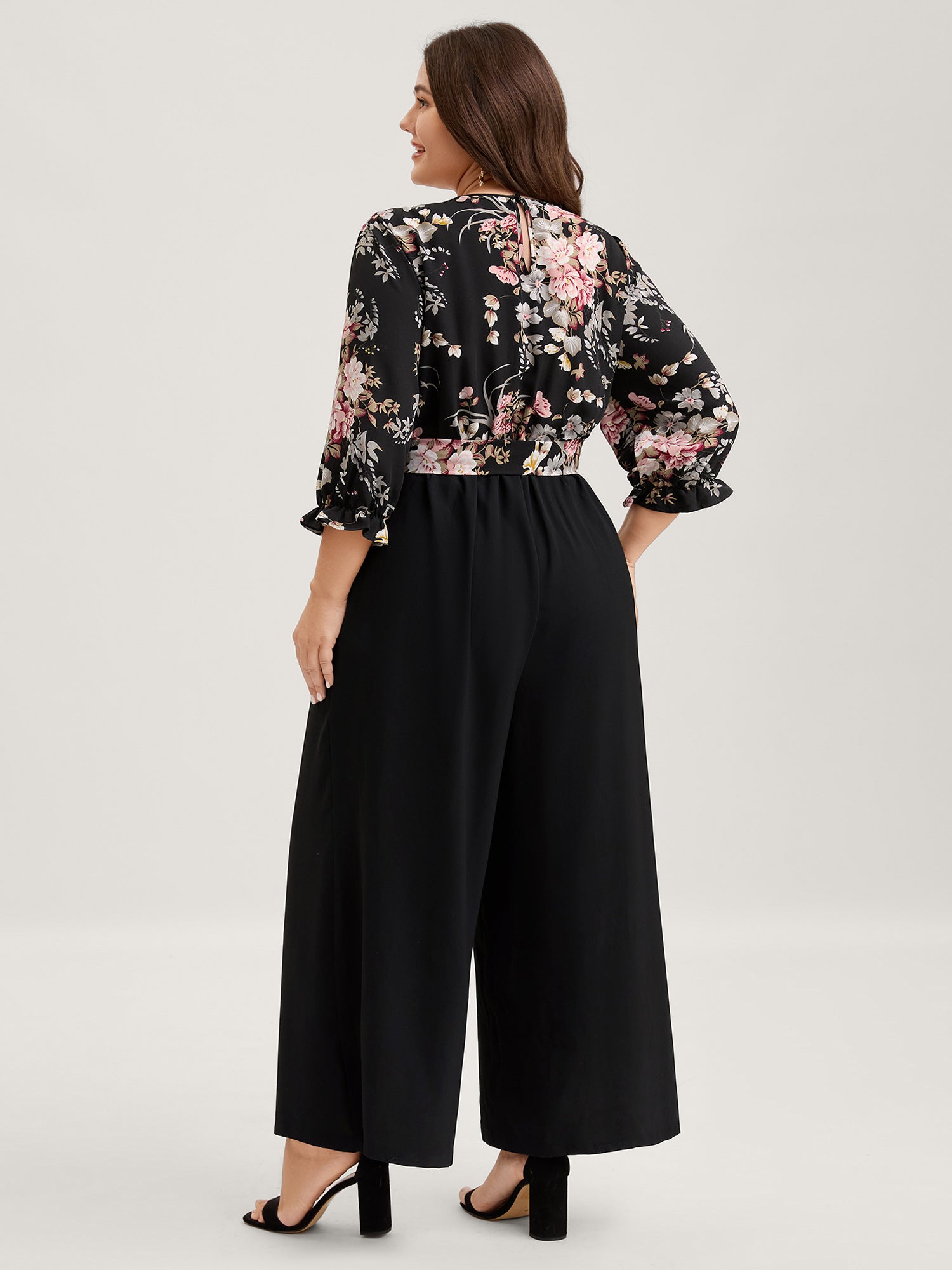 Floral Contrast Belted Wide-Leg Jumpsuit-Sweetccc