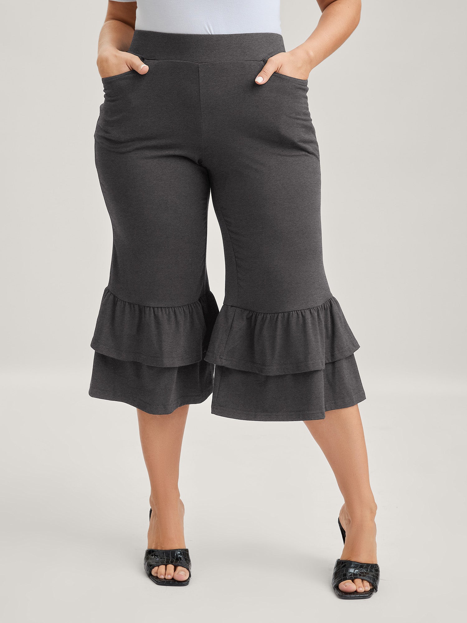 Layered Ruffled Flare Hem Pants-Sweetccc