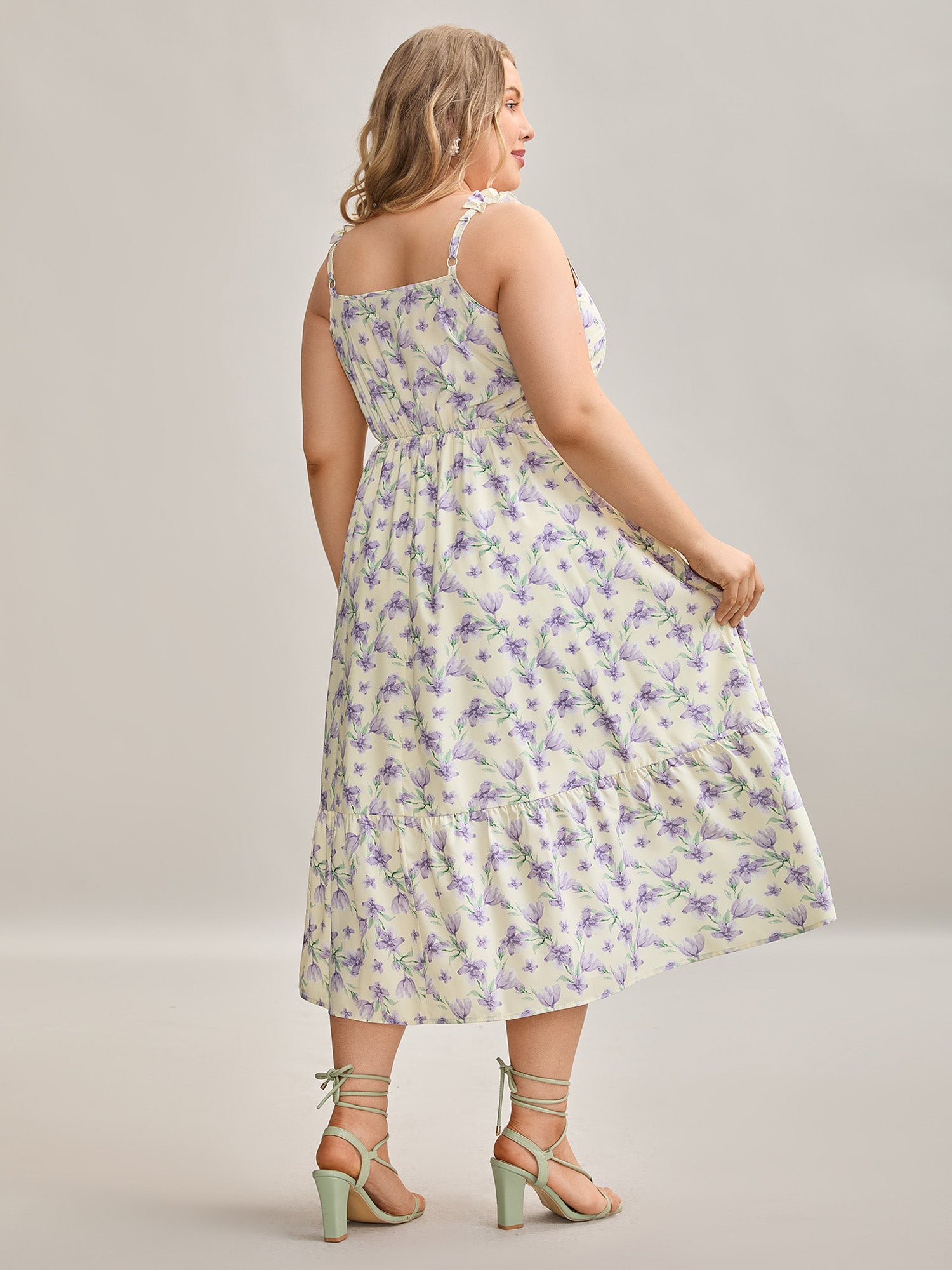 Vine Floral Pockets Stretchy Waist Midi Dress-Sweetccc