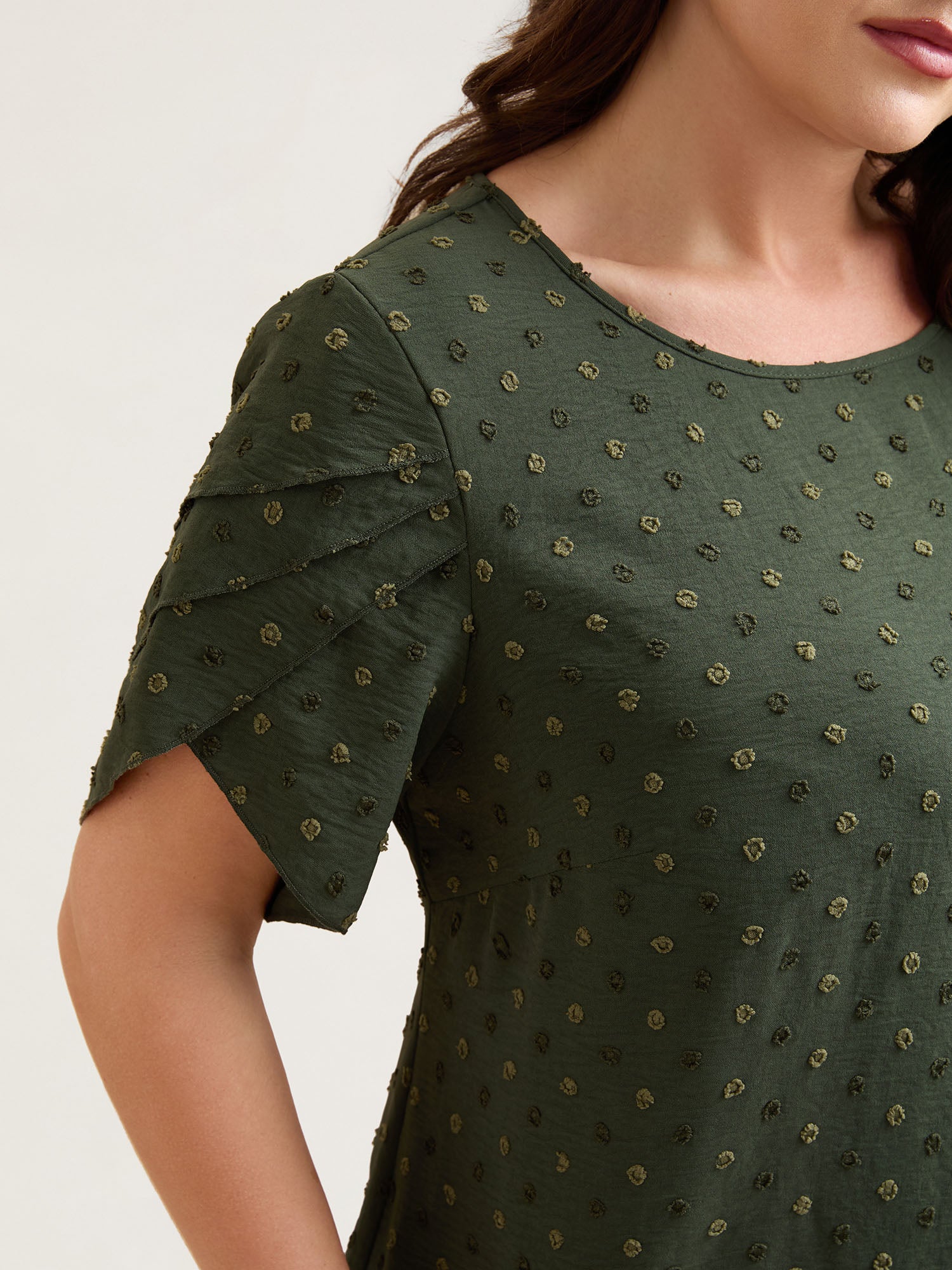 Textured Color Contrast Petal Sleeve Blouse-Sweetccc