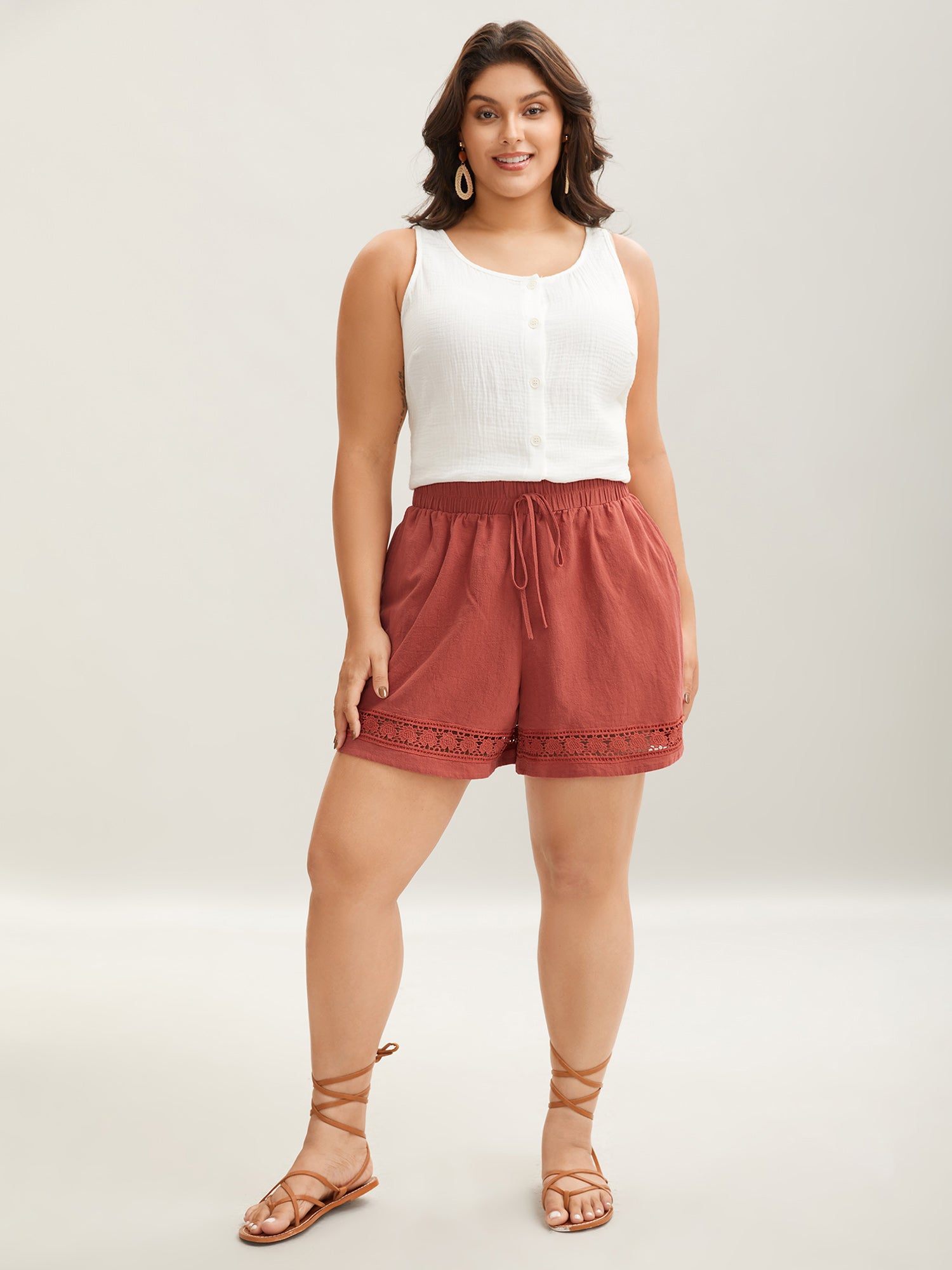 Lace Trim Waist-Tie Shorts-Sweetccc