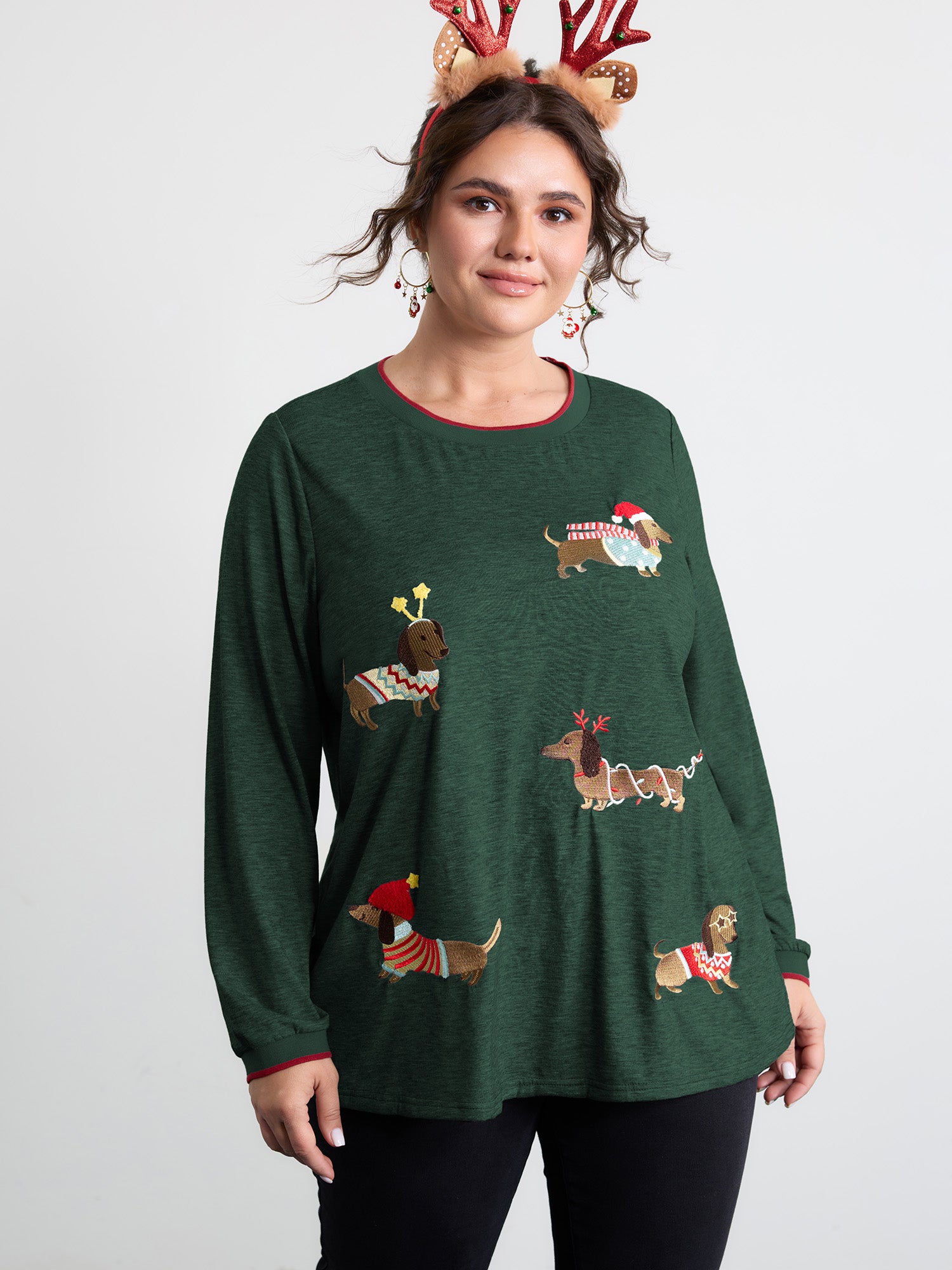 Supersoft Puppy Embroidery Contrast T-Shirt-Sweetccc