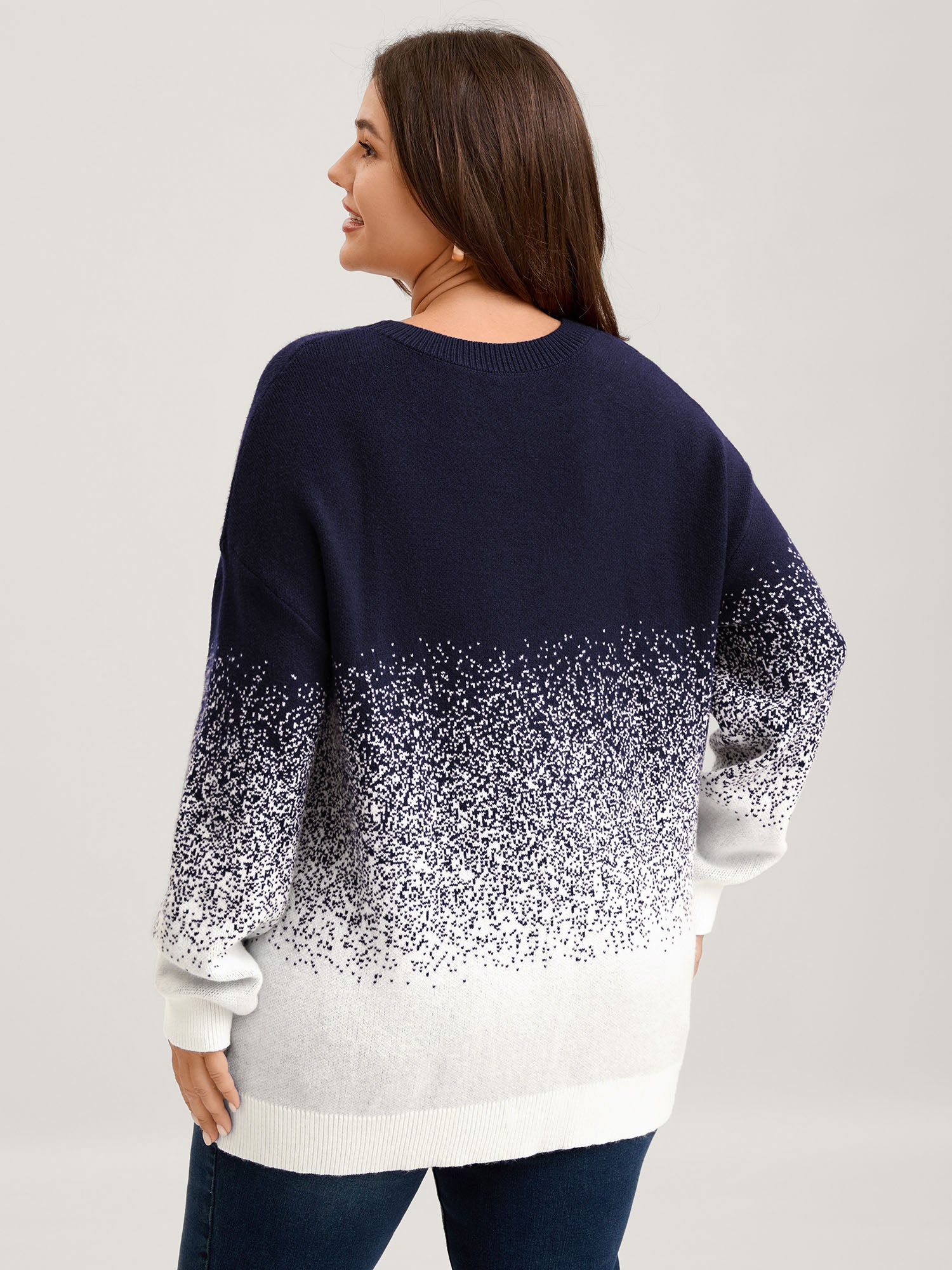 Jacquard Color Blend Ribbed Hem Pullover-Sweetccc