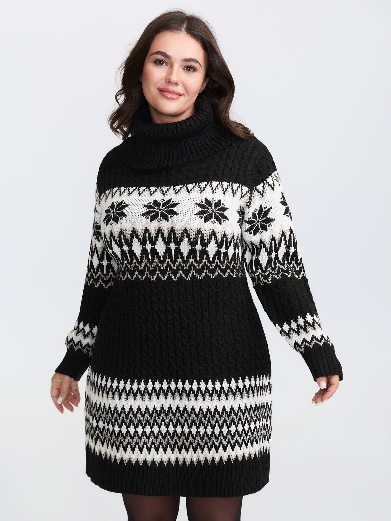 Holiday Textured Turtleneck Sweater Dress-Sweetccc