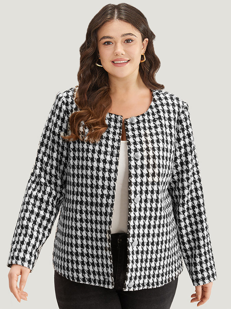 Houndstooth Button Through Blazer-Sweetccc