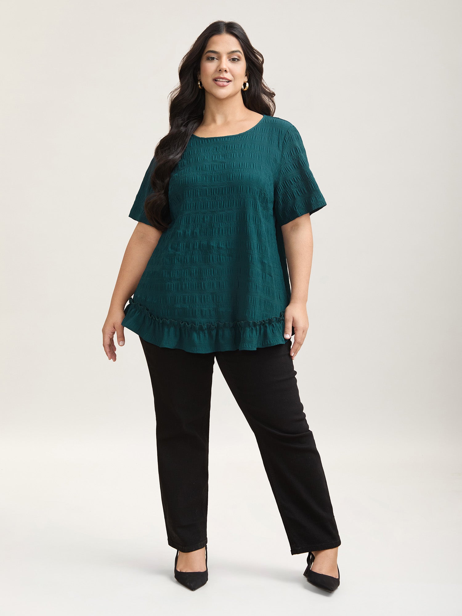 Textured Spliced Ruffle Edge Top-Sweetccc