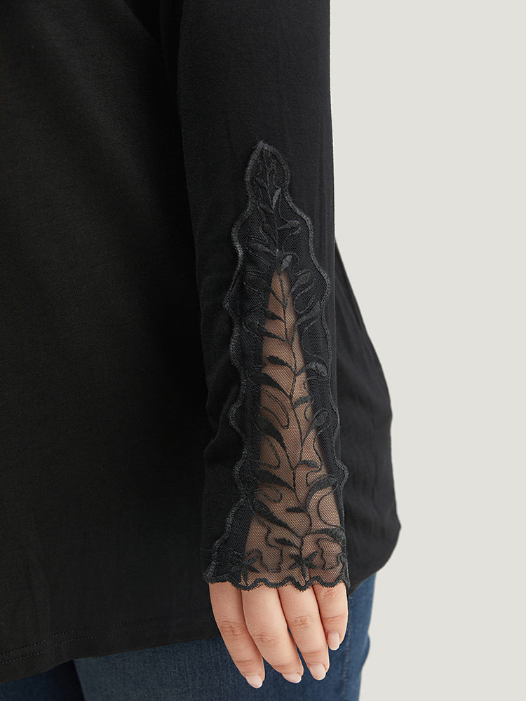 Halloween Plain Crochet Lace Mesh T-shirt-Sweetccc