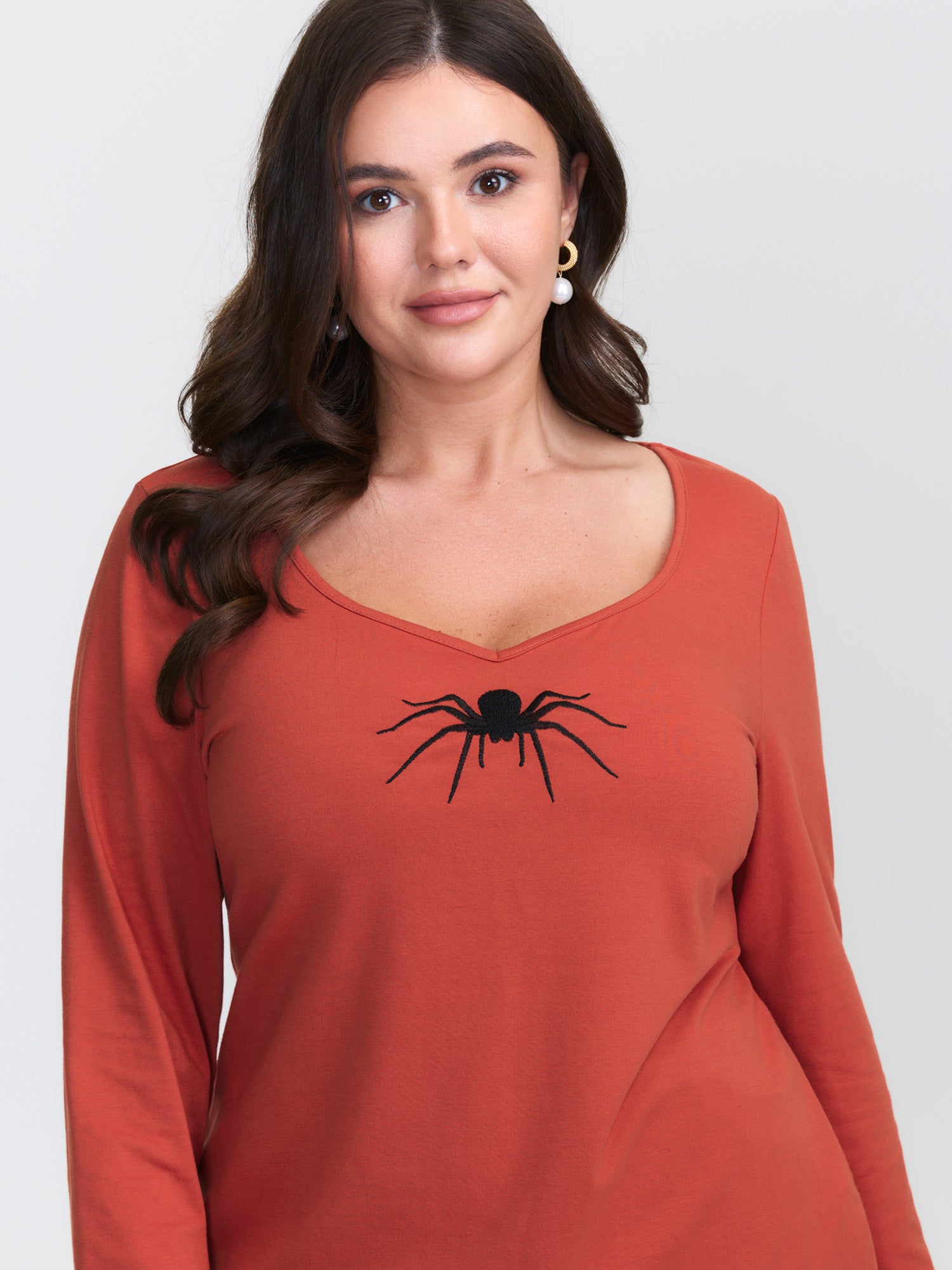 Supersoft Spider Embroidery T-Shirt-Sweetccc