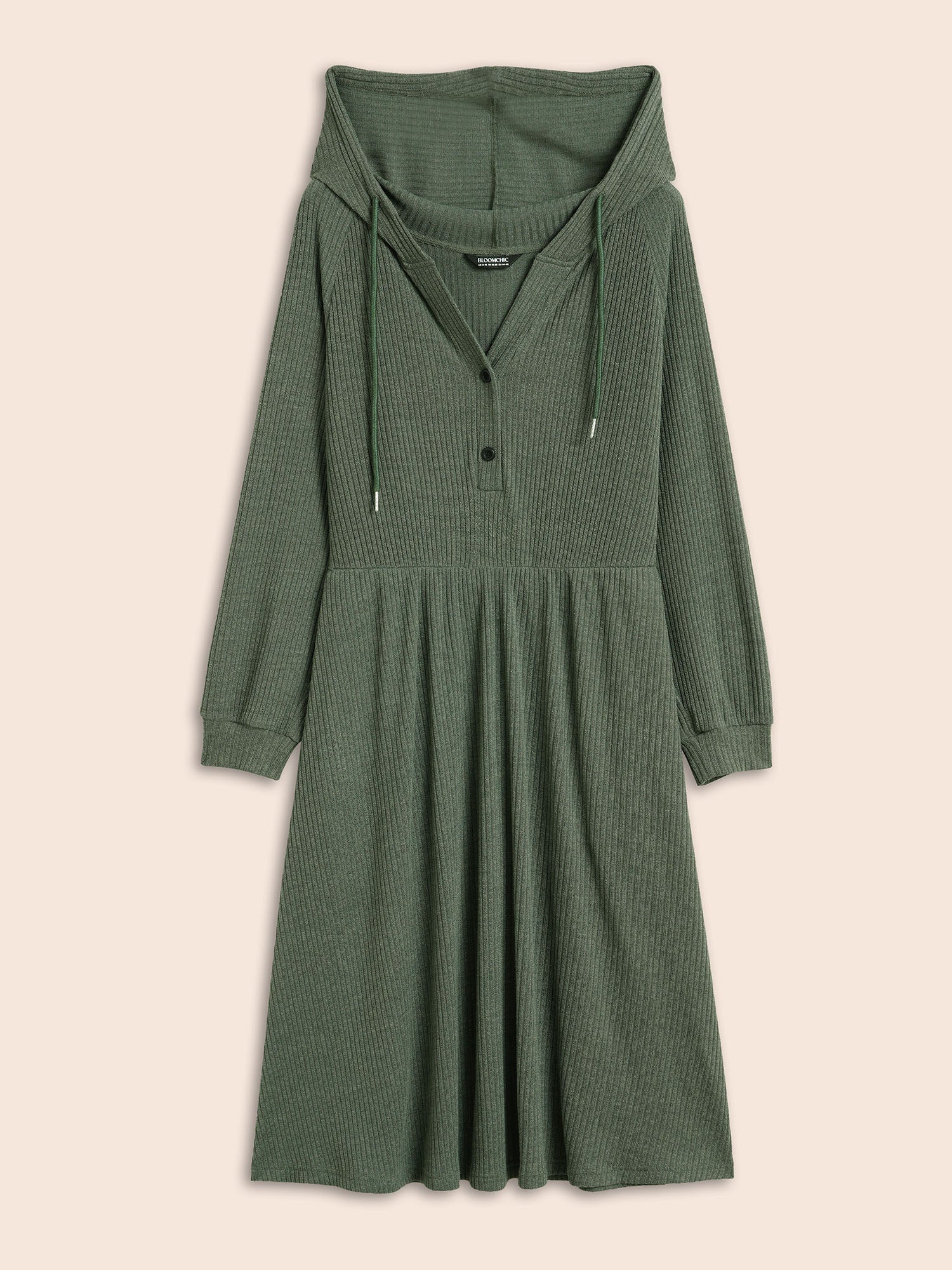 Texture Drawstring Hooded Pocket Dress-Sweetccc