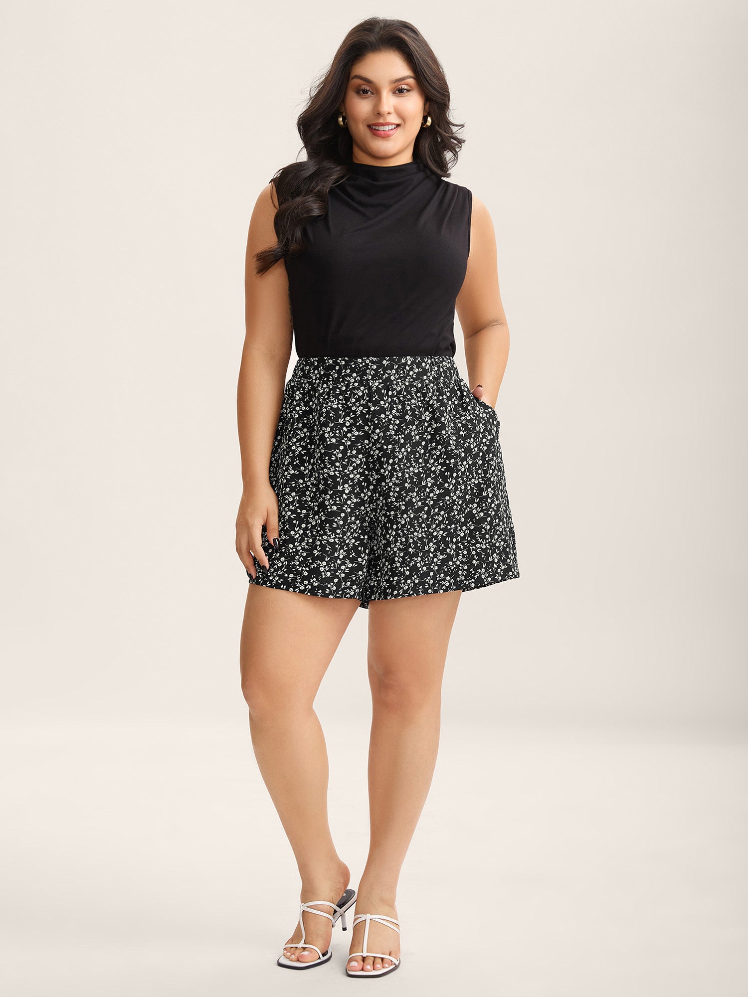 Floral Print Wide-Leg Shorts-Sweetccc