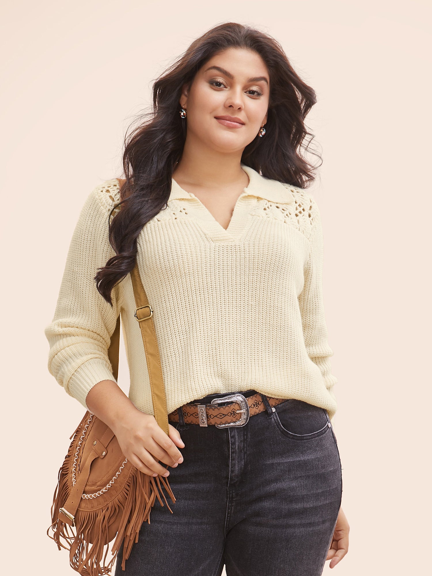 Hand Crocheted Polo Collared Pullover-Sweetccc