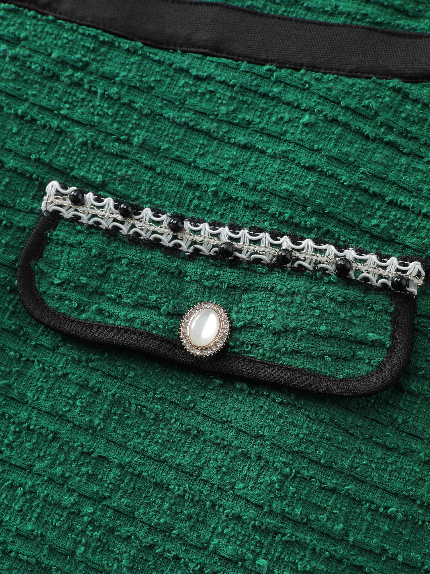 Tweed Stretchy Waist Color Contrast Midi Dress-Sweetccc