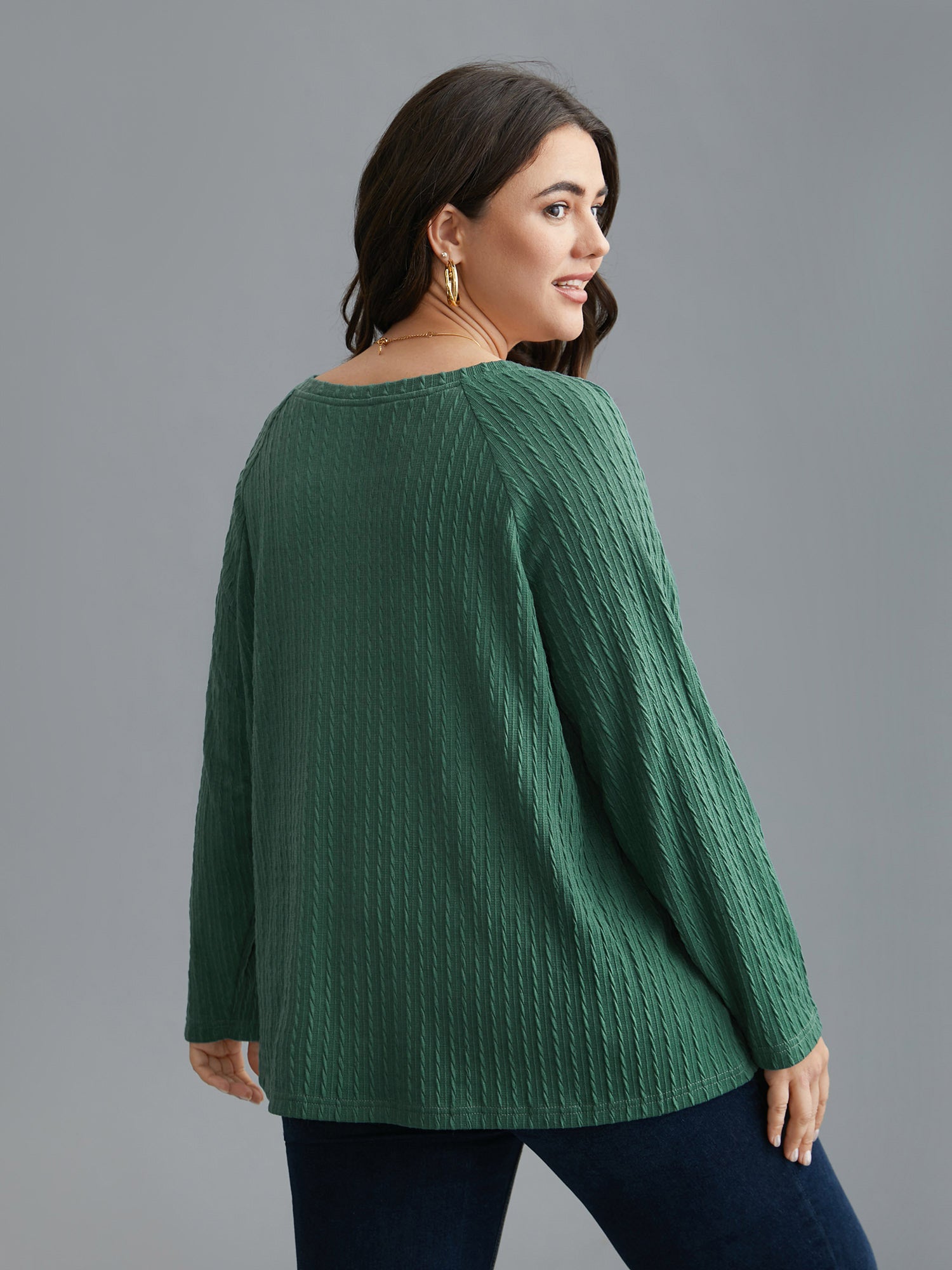 Textured Elastic Raglan Sleeves T-shirt-Sweetccc