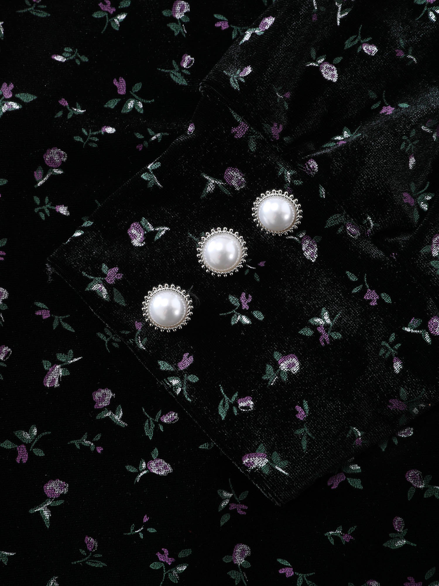 Velvet Print Lace Neckline Midi Dress-Sweetccc