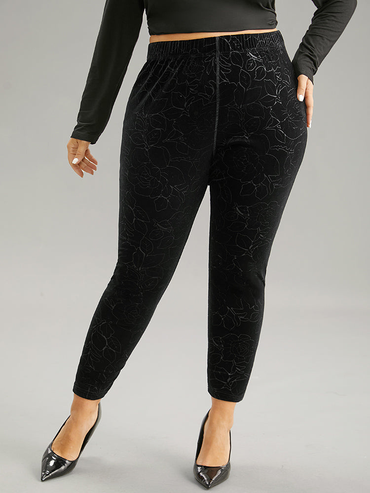 Velvet Silhouette Floral Print High Rise Leggings-Sweetccc
