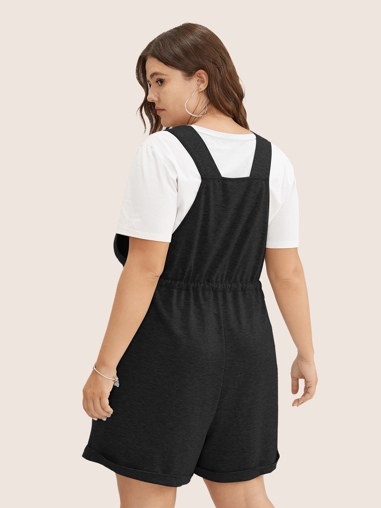 Solid Pocket Drawstring Overall Romper-Sweetccc