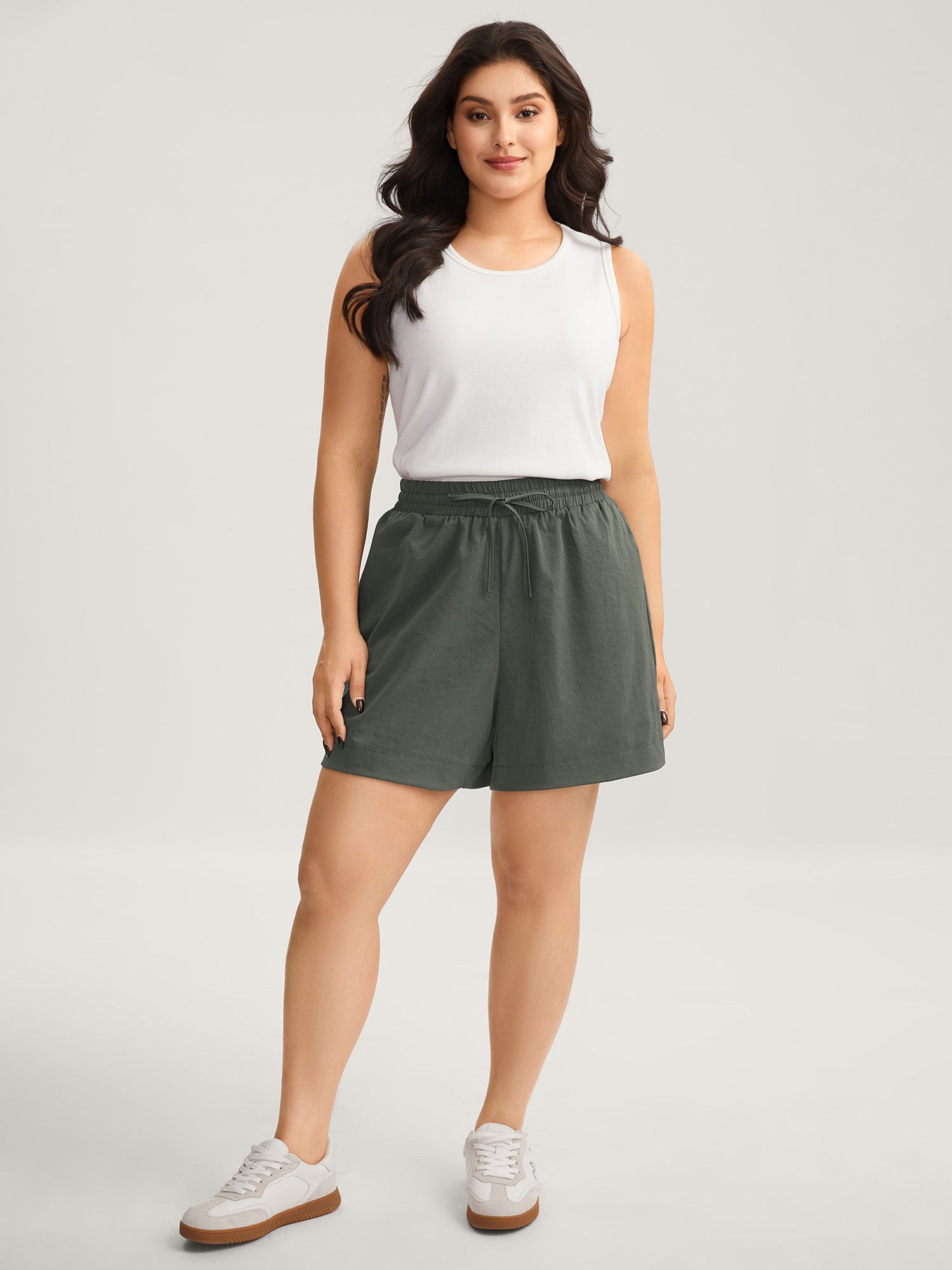 Waist-Tie Solid Wide-Leg Shorts-Sweetccc