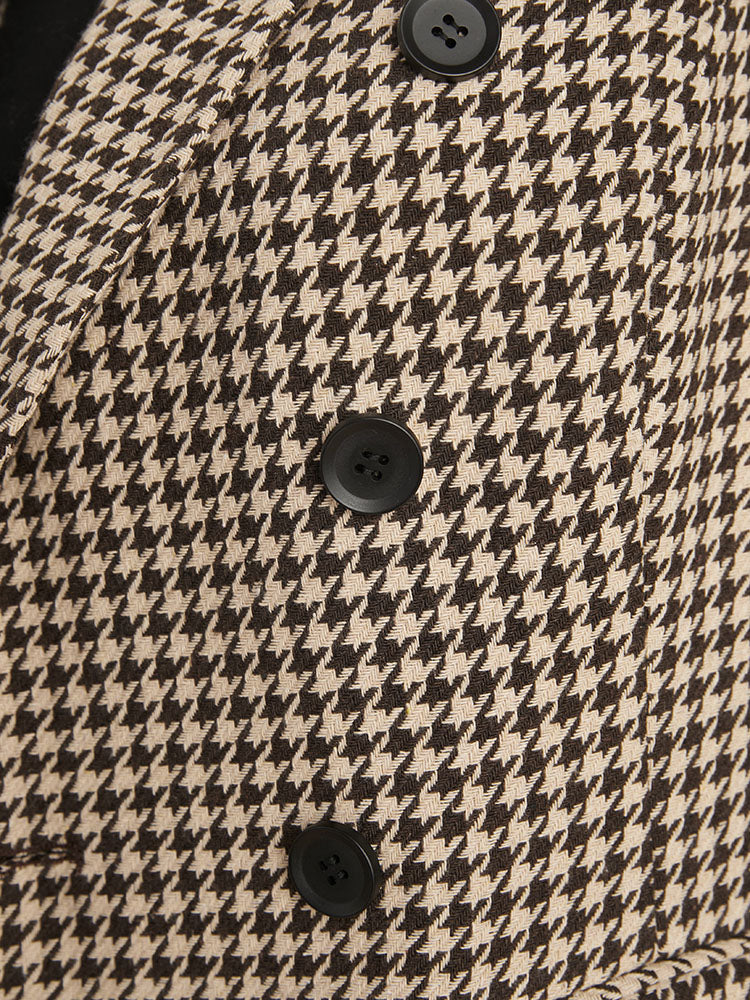 Houndstooth Suit Collar Pocket Button Down Coat-Sweetccc