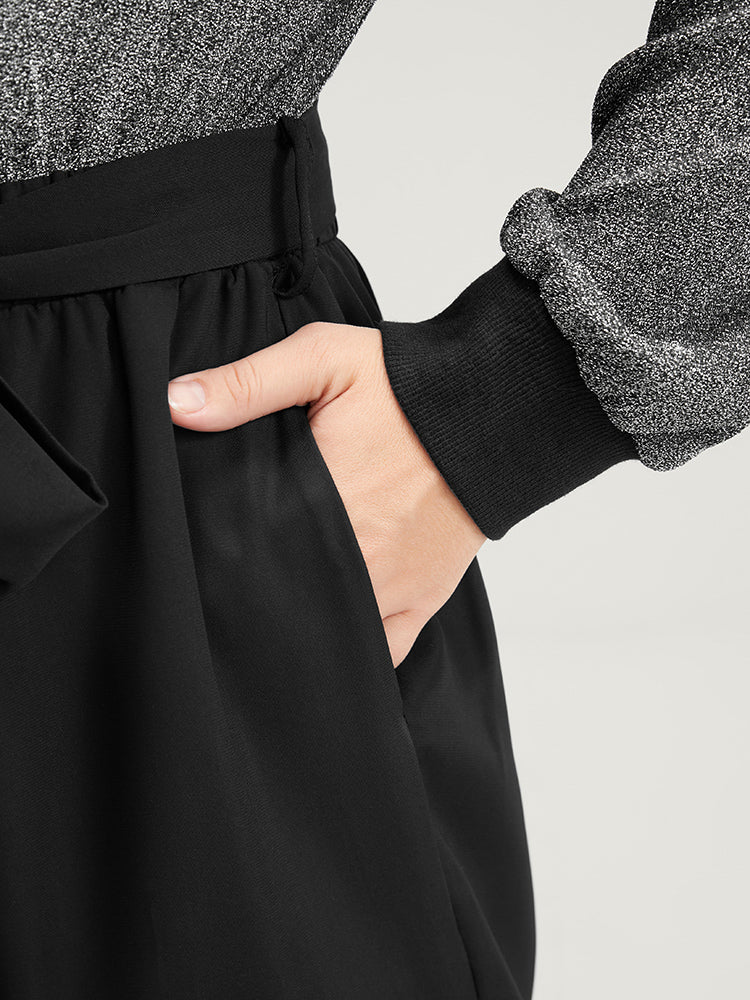 Solid Patchwork Pocket Keyhole Belted Sequin Jumpsuit-Sweetccc