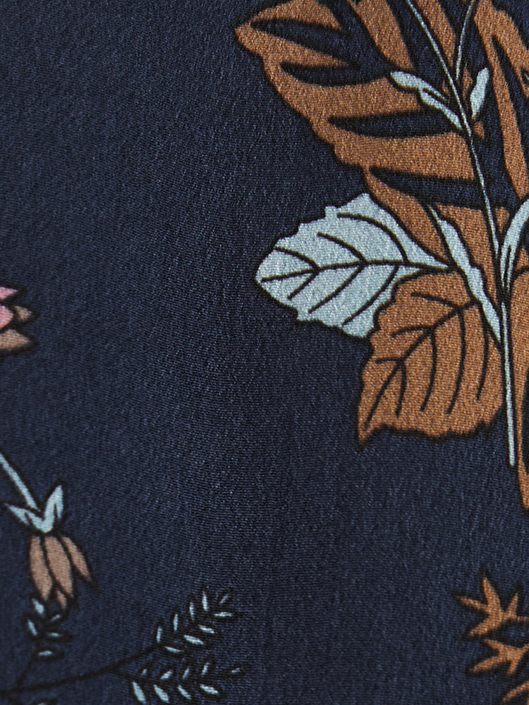 Floral Pocket Knotted Neck Ruffle Trim Split Dress-Sweetccc