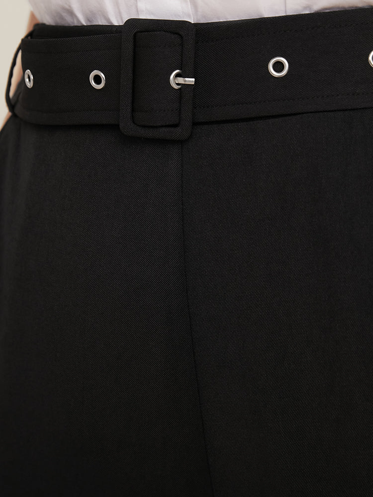 Solid Mid Rise Pocket Belted Pants-Sweetccc