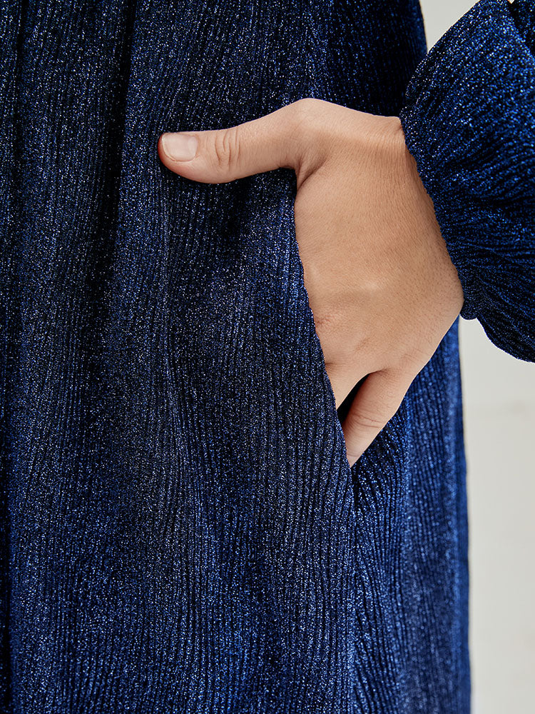 Solid Lantern Sleeve Sequin Split Hem Dress-Sweetccc