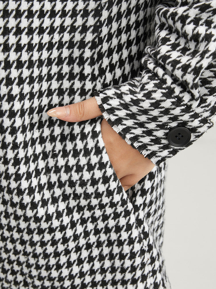 Houndstooth Pocket Button Up Coat-Sweetccc