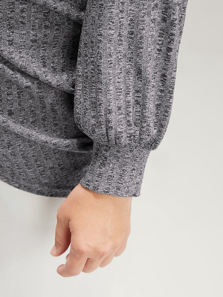 Solid Lace Trim Rib Knit Crossover Long Tee-Sweetccc