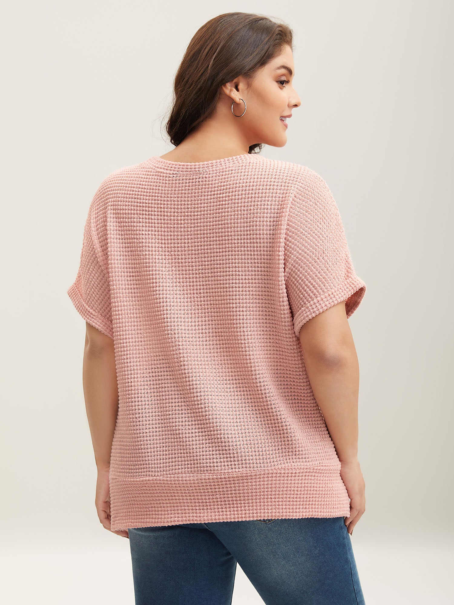 Stretchy Hem Twist Textured Plain T-Shirt-Sweetccc