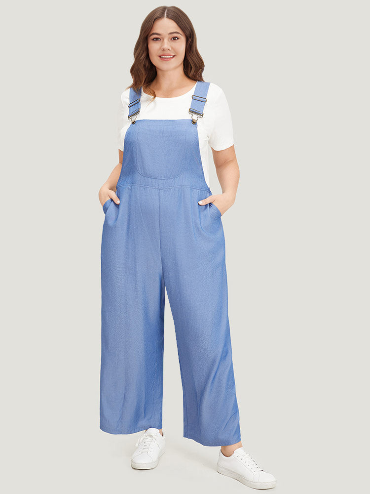 Solid Patched Pocket Gathered Overall Jumpsuit-Sweetccc