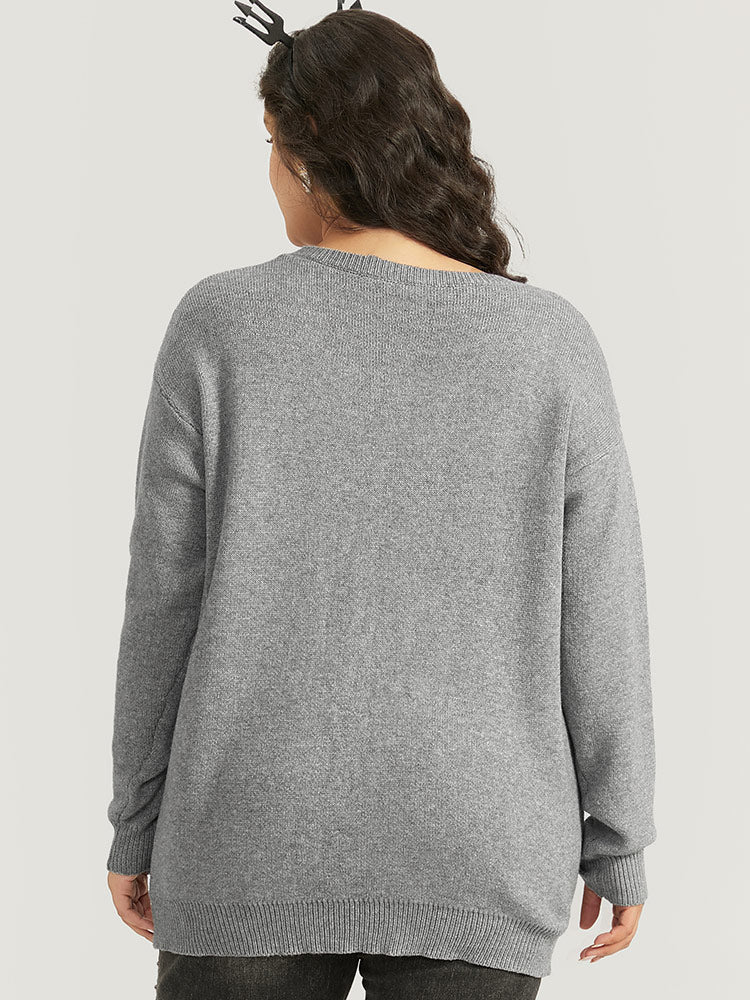 Halloween Supersoft Essentials Skull Print Striped Round Neck Pullover-Sweetccc