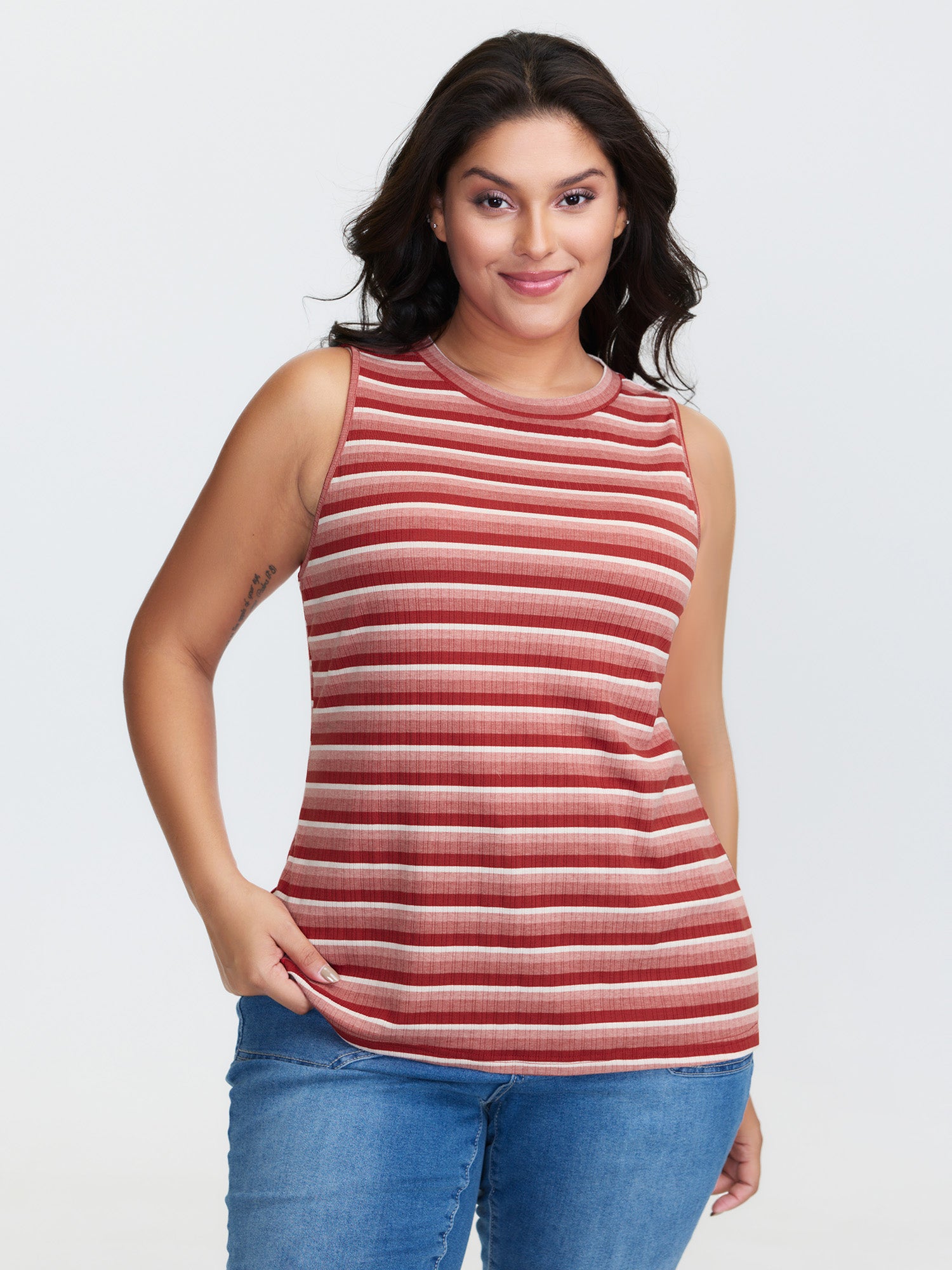 Stretchy Ribbed Crew Neckline Fitted Tank Top-Sweetccc