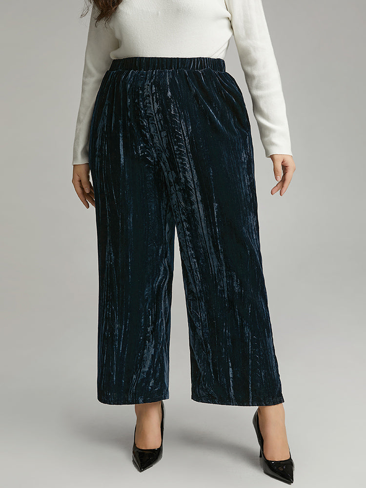 Velvet Elastic Waist Pocket Straight Leg Pants-Sweetccc