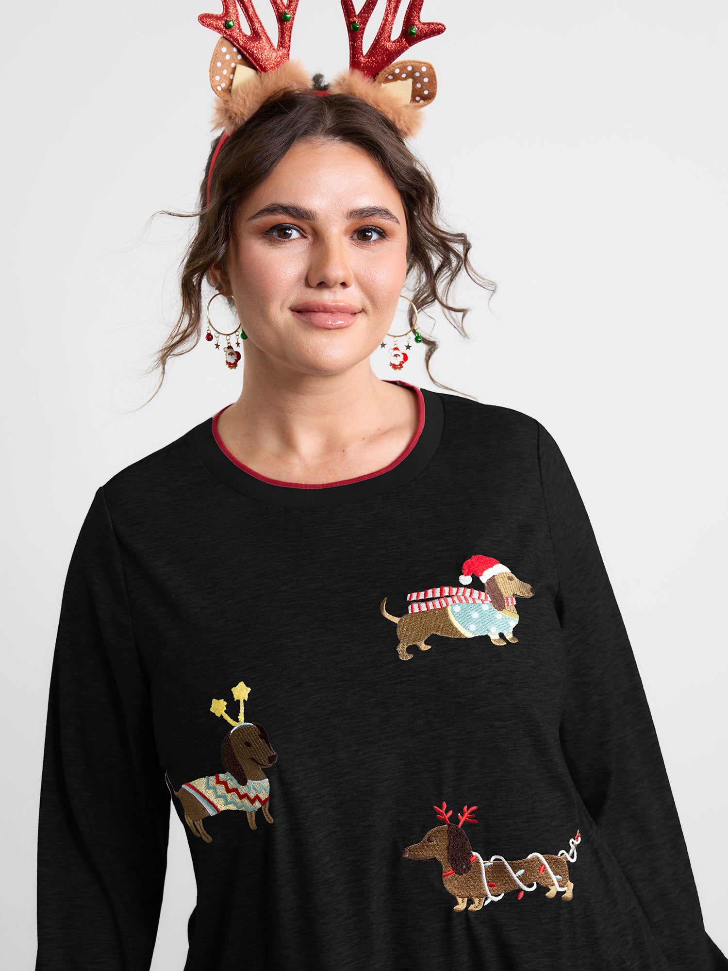 Supersoft Puppy Embroidery Contrast T-Shirt-Sweetccc