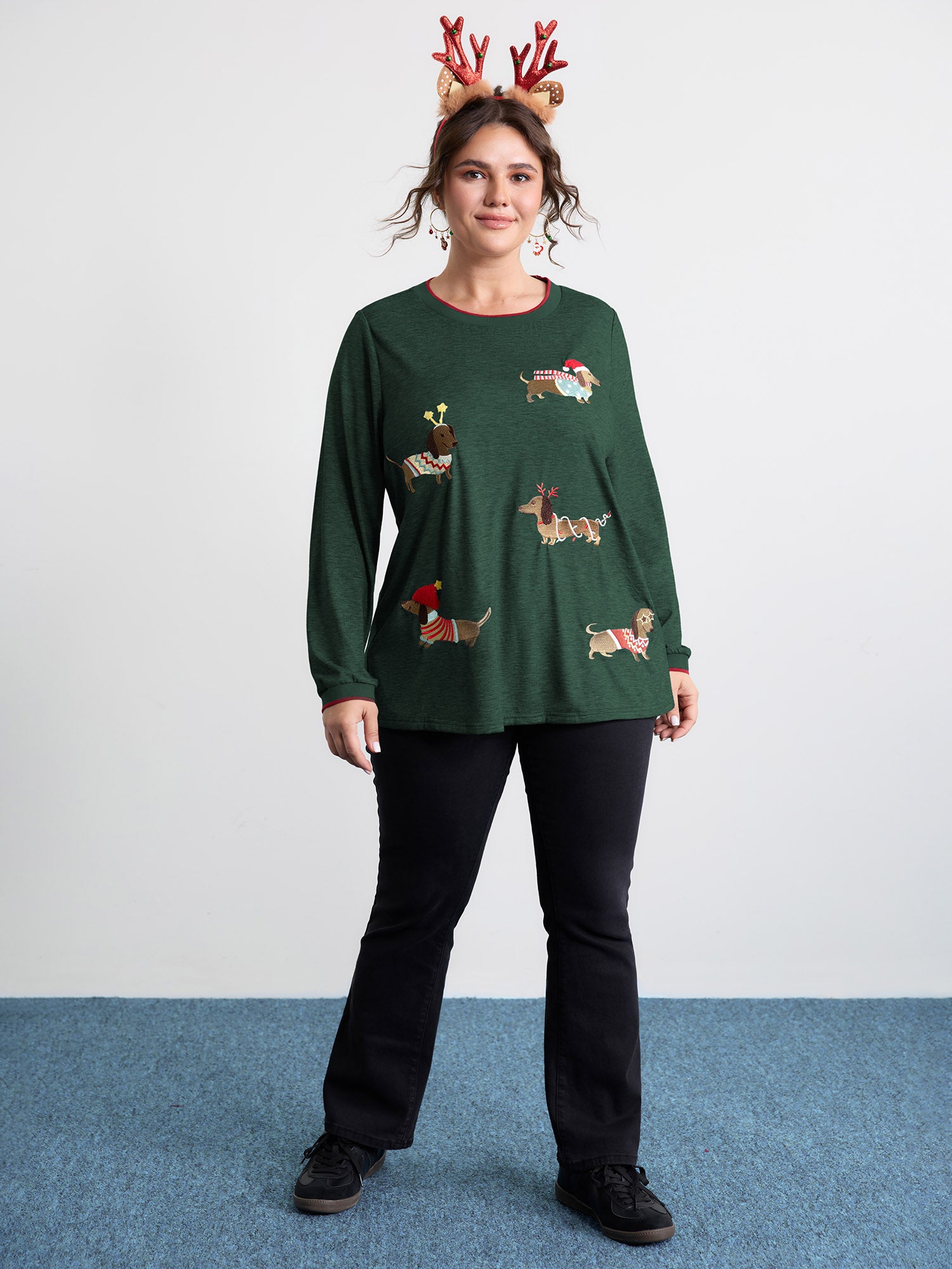 Supersoft Puppy Embroidery Contrast T-Shirt-Sweetccc