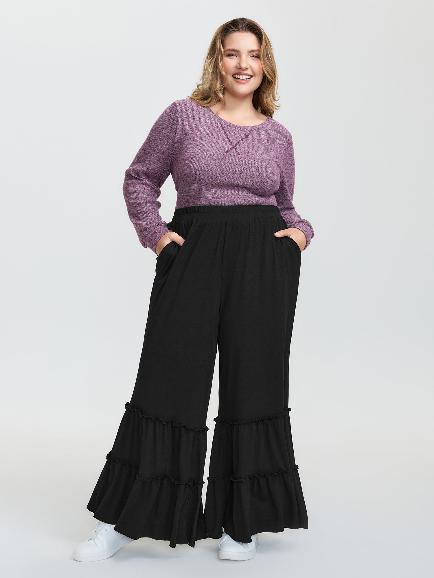 Stretchy Ruffled Hem Tiered Pants-Sweetccc