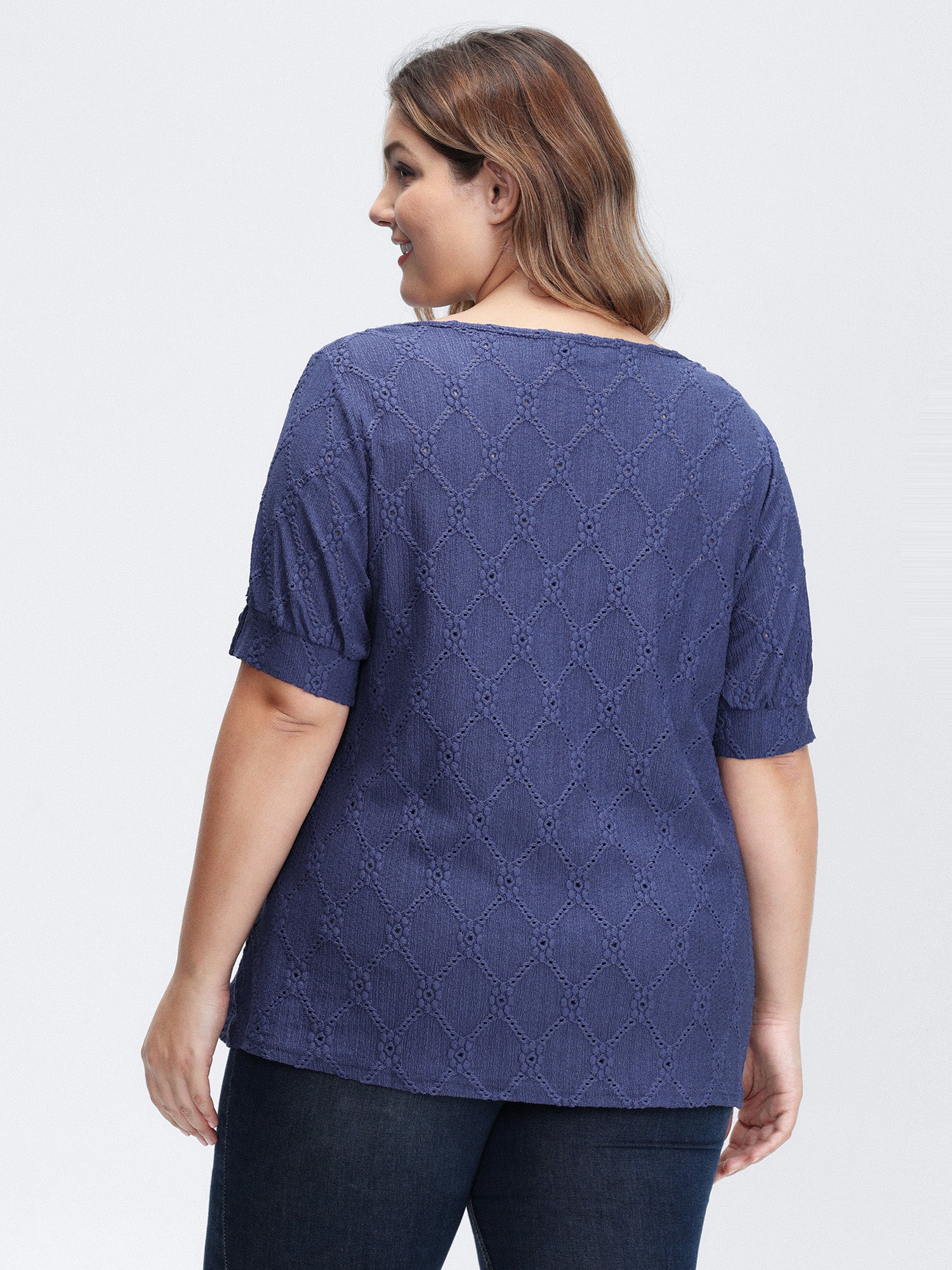 Textured Cut-Out Neckline T-Shirt-Sweetccc