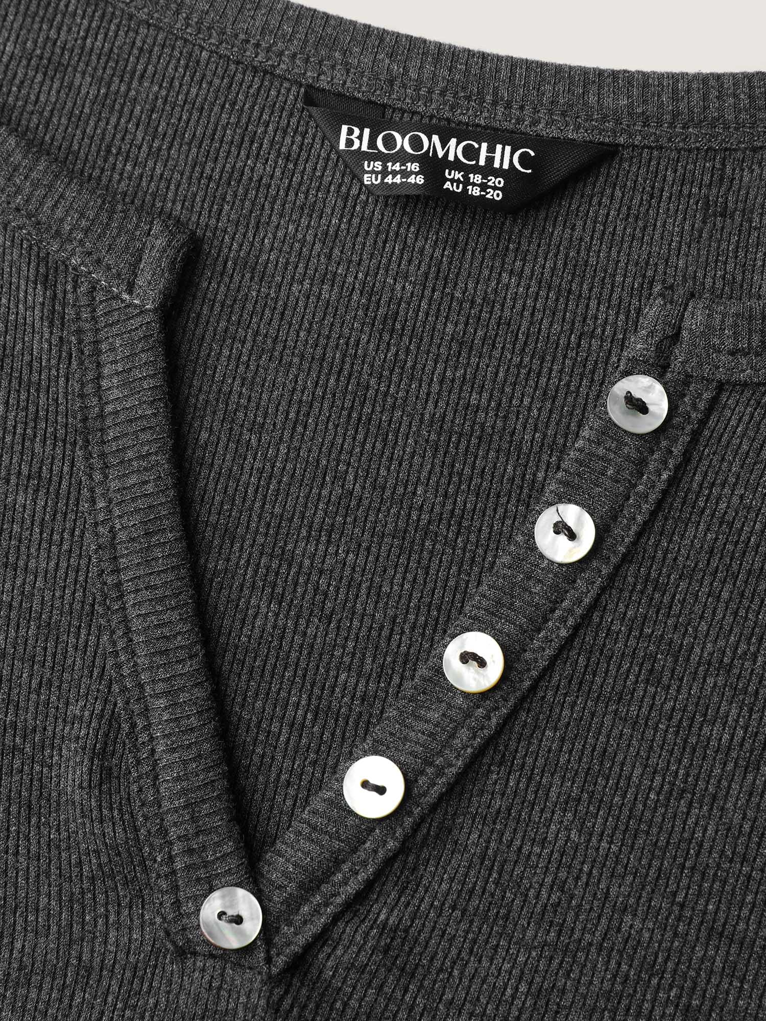 Supersoft Ribbed Split Neckline Fitted T-Shirt-Sweetccc