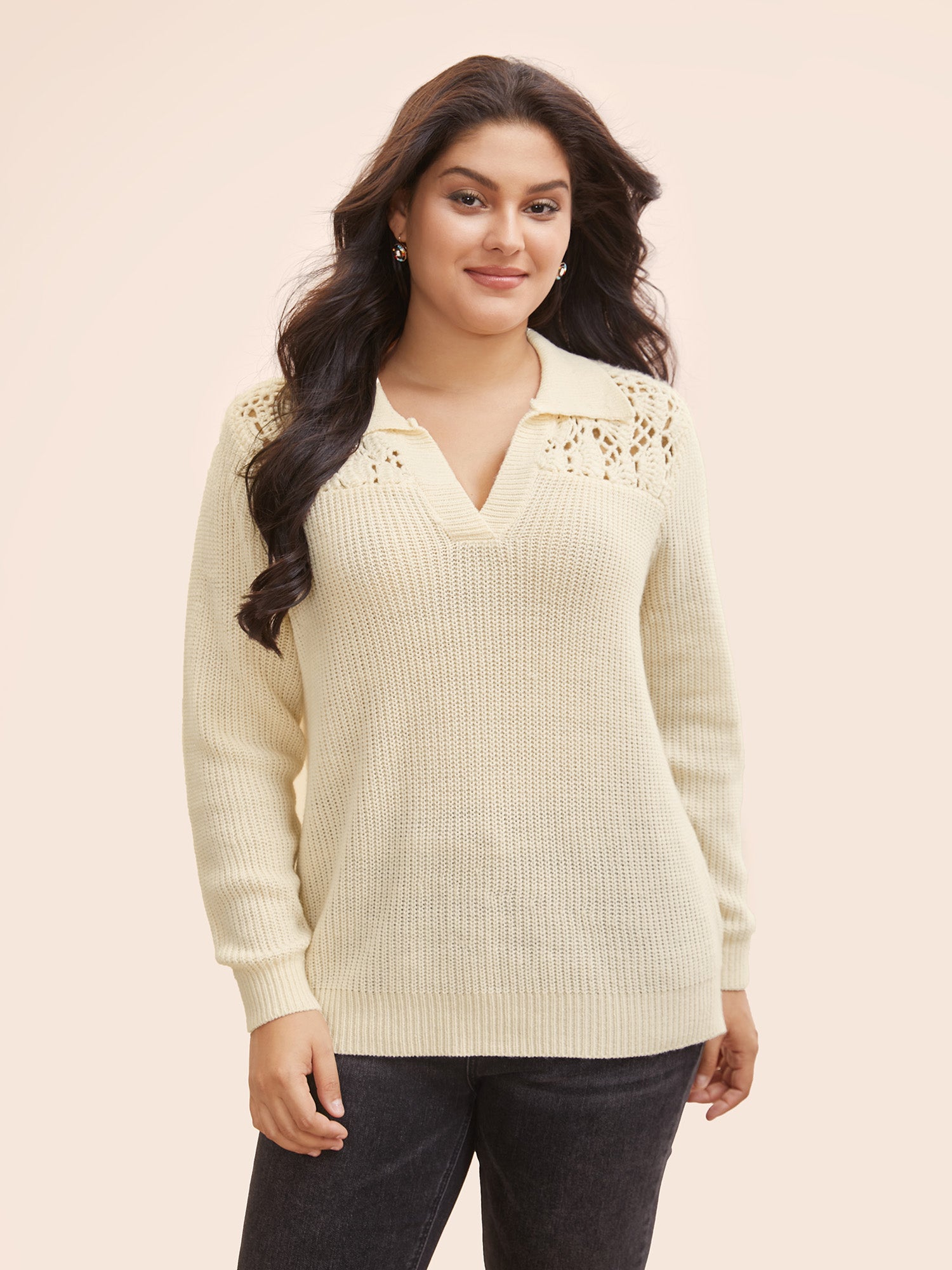 Hand Crocheted Polo Collared Pullover-Sweetccc