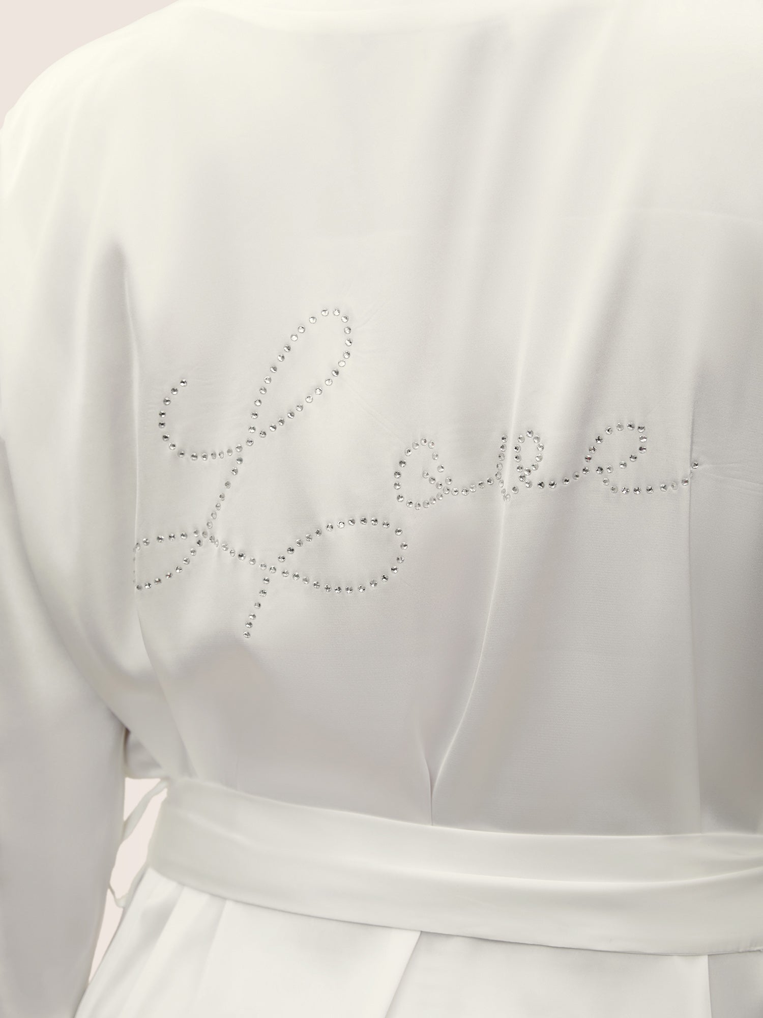 Solid Rhinestone Flutter Sleeve Belted Robe-Sweetccc