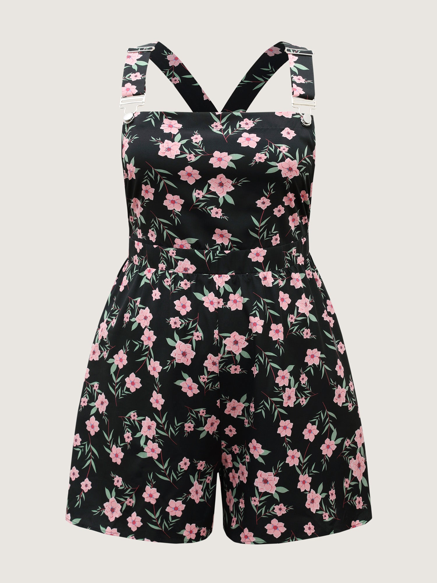 Floral Print Overall Straps Stretchy Romper-Sweetccc