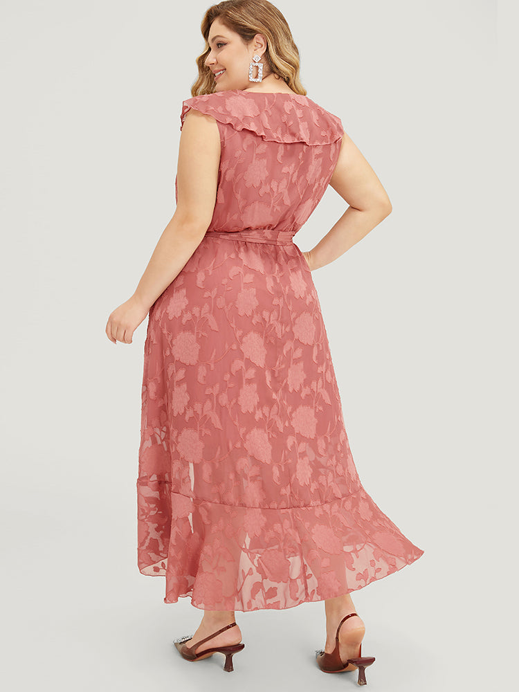 Floral Print Ruffle Trim Wrap Belted  Asymmetrical Tank Dress-Sweetccc